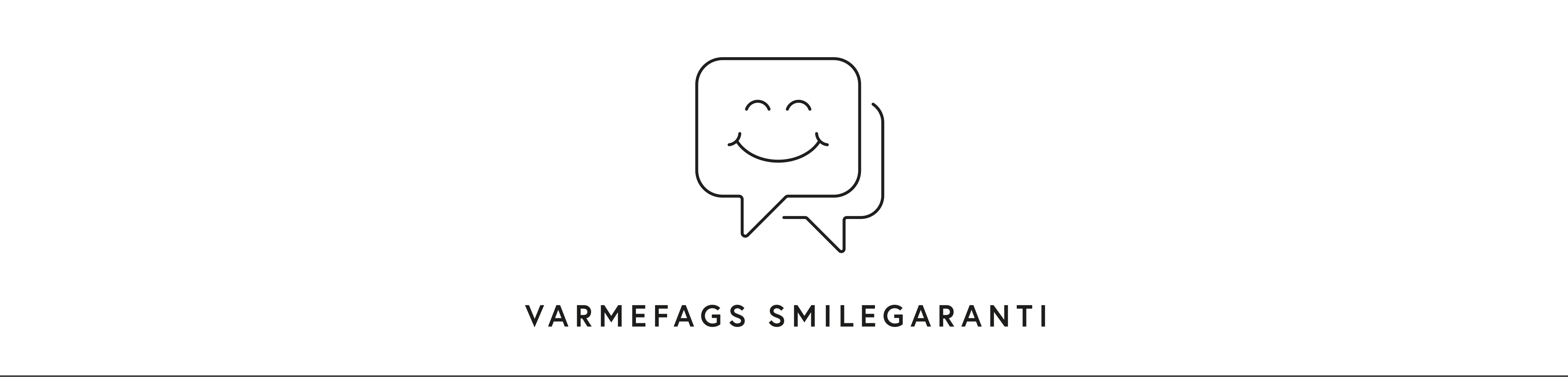 Logo og tekst med "Varmefags smilegaranti" på banneren