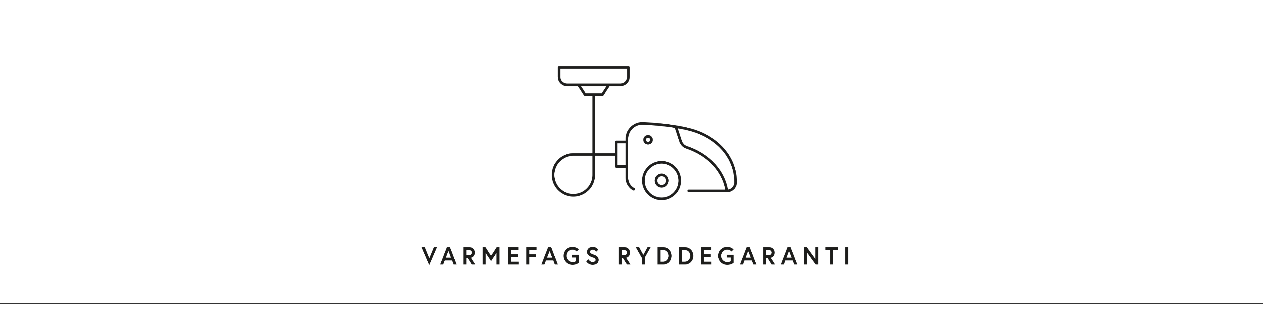 Logo og tekst med "Varmefag ryddegaranti" på banner