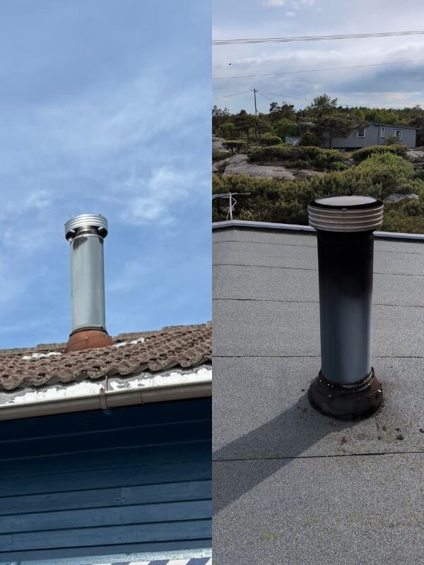 Selkirk / Jøtul piper over tak Selkirk / Jøtul piper over tak med runde stålrør og kraftig innfesting i støpejern